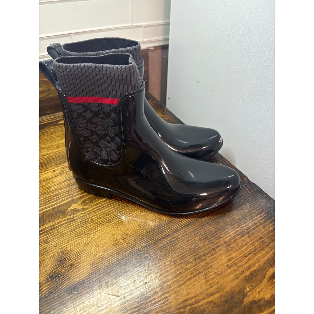 Coach Black Rivington Signature Print Rain Boots‎ Size 8